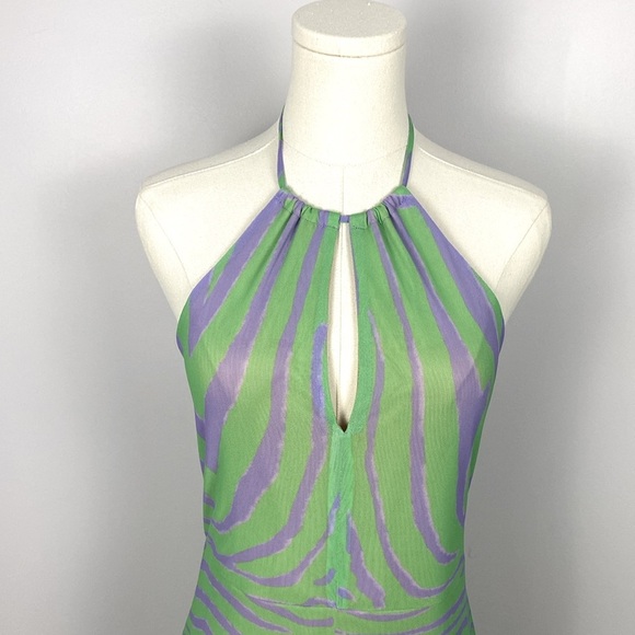 AFRM Kalina Halter Top Dress Green Purple Zebra size medium - Picture 11 of 15